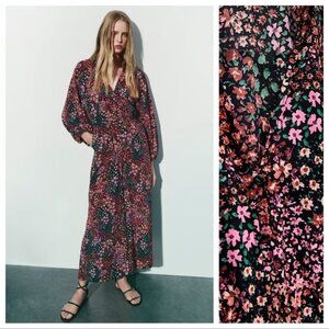 Zara Boho Ditsy Floral Romantic Print Wide Leg Jumpsuit
